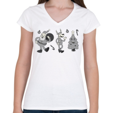PRINTFASHION Vintage karácsony - Női V-nyakú póló - Fehér