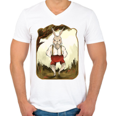 PRINTFASHION Vintage nyúl - Férfi V-nyakú póló - Fehér