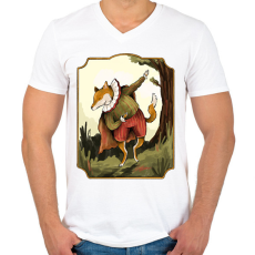 PRINTFASHION Vintage róka - Férfi V-nyakú póló - Fehér