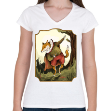 PRINTFASHION Vintage róka - Női V-nyakú póló - Fehér