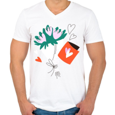 PRINTFASHION Virág csokor - Férfi V-nyakú póló - Fehér férfi póló