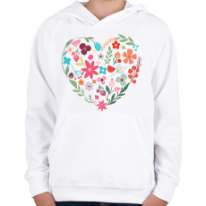 PRINTFASHION Virág szív - Gyerek kapucnis pulóver - Fehér