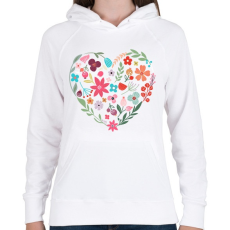 PRINTFASHION Virág szív - Női kapucnis pulóver - Fehér