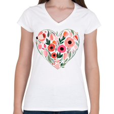 PRINTFASHION Virág szív - Női V-nyakú póló - Fehér női póló