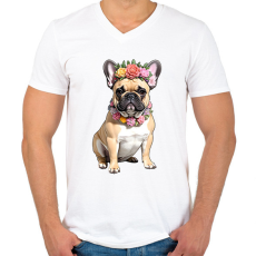 PRINTFASHION virágkoszorús francia buci - Férfi V-nyakú póló - Fehér