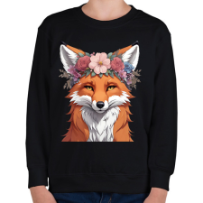 PRINTFASHION virágkoszorús róka - Gyerek pulóver - Fekete gyerek pulóver, kardigán