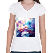 PRINTFASHION virágok 1 - Női V-nyakú póló - Fehér női póló