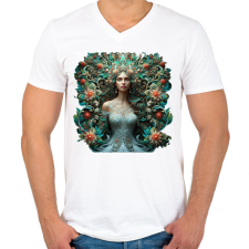 PRINTFASHION Virágok királynője - Férfi V-nyakú póló - Fehér férfi póló