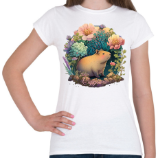 PRINTFASHION Virágos capybara - Női póló - Fehér