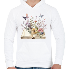 PRINTFASHION Virágos könyv - Férfi kapucnis pulóver - Fehér férfi pulóver, kardigán