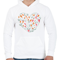 PRINTFASHION Virágos szív - Férfi kapucnis pulóver - Fehér