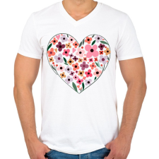PRINTFASHION Virágos szív - Férfi V-nyakú póló - Fehér férfi póló
