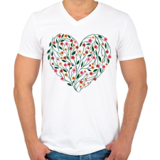 PRINTFASHION Virágos szív  - Férfi V-nyakú póló - Fehér férfi póló