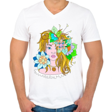 PRINTFASHION Virágtündér - Férfi V-nyakú póló - Fehér