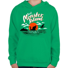 PRINTFASHION Visit Monster Island - Gyerek kapucnis pulóver - Zöld gyerek pulóver, kardigán