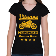 PRINTFASHION vitange motorcycle racing team - Női V-nyakú póló - Fekete