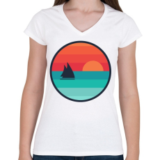 PRINTFASHION Vitorlás naplementében - Női V-nyakú póló - Fehér