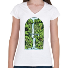 PRINTFASHION Vízesés - Női V-nyakú póló - Fehér női póló
