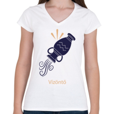 PRINTFASHION Vízöntő minta - Női V-nyakú póló - Fehér