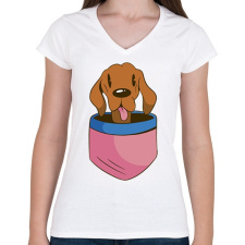 PRINTFASHION Vizsla zsebben - Női V-nyakú póló - Fehér női póló