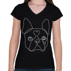 PRINTFASHION Vonalas Boston terrier - Női V-nyakú póló - Fekete