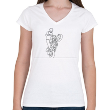 PRINTFASHION Vonalas motoros minta  - Női V-nyakú póló - Fehér női póló