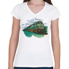 PRINTFASHION Vonat - Női V-nyakú póló - Fehér női póló