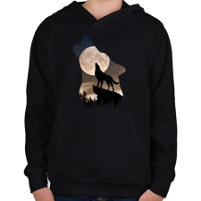 PRINTFASHION Vonyító farkas - Gyerek kapucnis pulóver - Fekete gyerek pulóver, kardigán