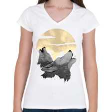 PRINTFASHION Vonyító farkasok - Női V-nyakú póló - Fehér női póló