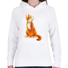 PRINTFASHION Vörös cica - Női kapucnis pulóver - Fehér női pulóver, kardigán