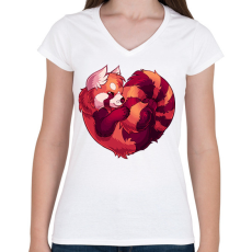 PRINTFASHION Vörös panda szív - Női V-nyakú póló - Fehér
