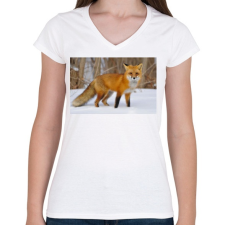 PRINTFASHION Vörös róka - Női V-nyakú póló - Fehér női póló