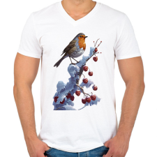 PRINTFASHION Vörösbegy - Férfi V-nyakú póló - Fehér férfi póló