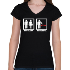 PRINTFASHION VW Probélma Megoldva - Női V-nyakú póló - Fekete női póló