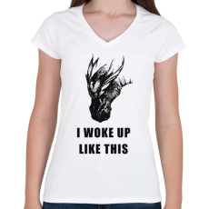 PRINTFASHION WAKE UP DRAGON - Női V-nyakú póló - Fehér