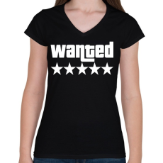 PRINTFASHION WANTED ★★★★★ (GTA) - Női V-nyakú póló - Fekete