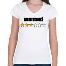 PRINTFASHION Wanted Level 3 - Női V-nyakú póló - Fehér