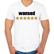 PRINTFASHION Wanted Level 6 - Férfi V-nyakú póló - Fehér