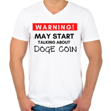 PRINTFASHION WARNING Doge Coin - Férfi V-nyakú póló - Fehér férfi póló