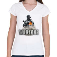 PRINTFASHION Warzone - Női V-nyakú póló - Fehér női póló