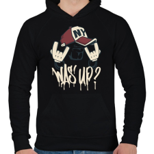 PRINTFASHION Was up? - Férfi kapucnis pulóver - Fekete férfi pulóver, kardigán
