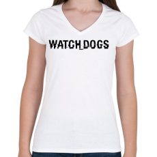 PRINTFASHION WATCHDOGS LOGO - Női V-nyakú póló - Fehér