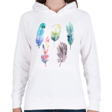 PRINTFASHION Watercolor Feathers - Női kapucnis pulóver - Fehér női pulóver, kardigán