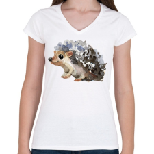 PRINTFASHION Watercolor Hedgehog - Női V-nyakú póló - Fehér női póló