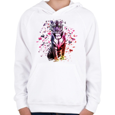 PRINTFASHION watercolor tigris - Gyerek kapucnis pulóver - Fehér gyerek pulóver, kardigán