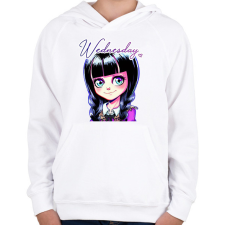 PRINTFASHION Wednesday Addams - Gyerek kapucnis pulóver - Fehér gyerek pulóver, kardigán