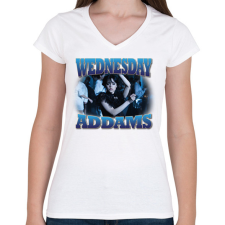 PRINTFASHION Wednesday Addams - Női V-nyakú póló - Fehér női póló