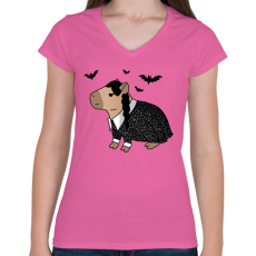 PRINTFASHION Wednesday capybara - Női V-nyakú póló - Rózsaszín