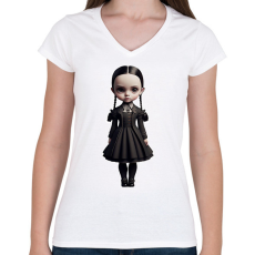 PRINTFASHION Wednesday - Gót stílusú illusztráció - Női V-nyakú póló - Fehér