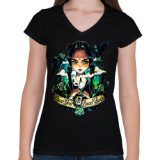PRINTFASHION Wednesday over your dead body - Női V-nyakú póló - Fekete